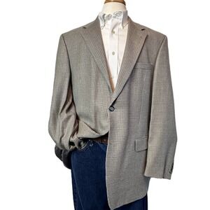 A Fezza Beige Houndstooth Tan Silk Wool 2-Button Blazer 44L‎ Sport Coat Jacket
